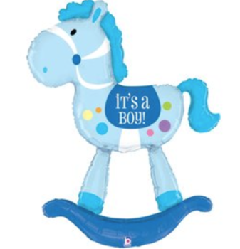 XXL Folienballon Figur - Schaukelpferd blau, It's a boy - 152cm